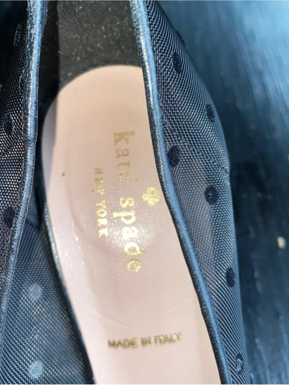 kate spade Black Sheer Polka Dot Pointed-Toe Flats with Patent Bow